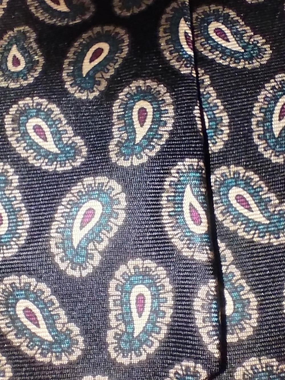 Christian Dior MONSIEUR Black Paisley Silk Tie with Teal and Cream Accents - Picture 3 of 5